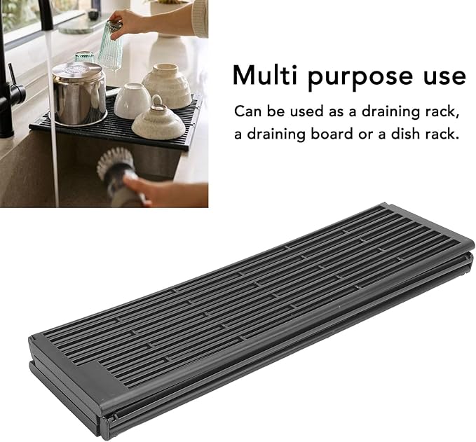 MAVIS LAVEN Foldable Over Sink Dish Drying Rack – Adjustable Non-Slip Dish Rack for Cups, Bowls, Fruits & Vegetables, Silicone-Edged Kitchen Drying Rack