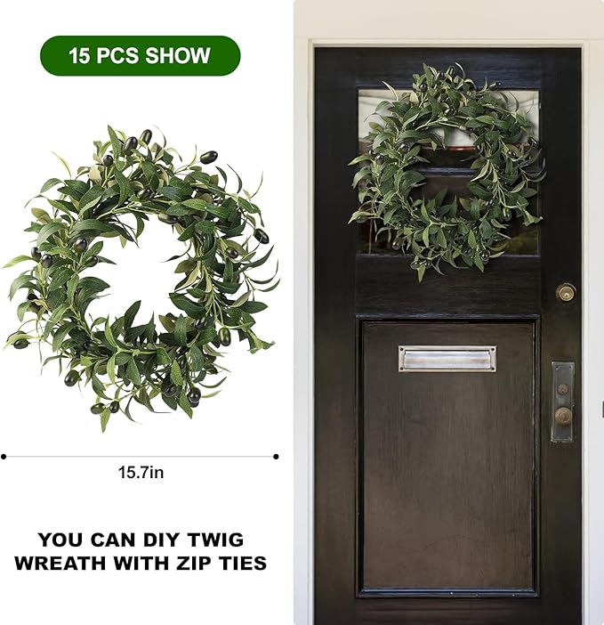 50pcs Faux Olive Leaves Stems 10” Tall Artificial Plants Olive Tree Branches for Small Vase Tabletop Greenery Decor for Home Office Wedding Party (Vase Not Included)