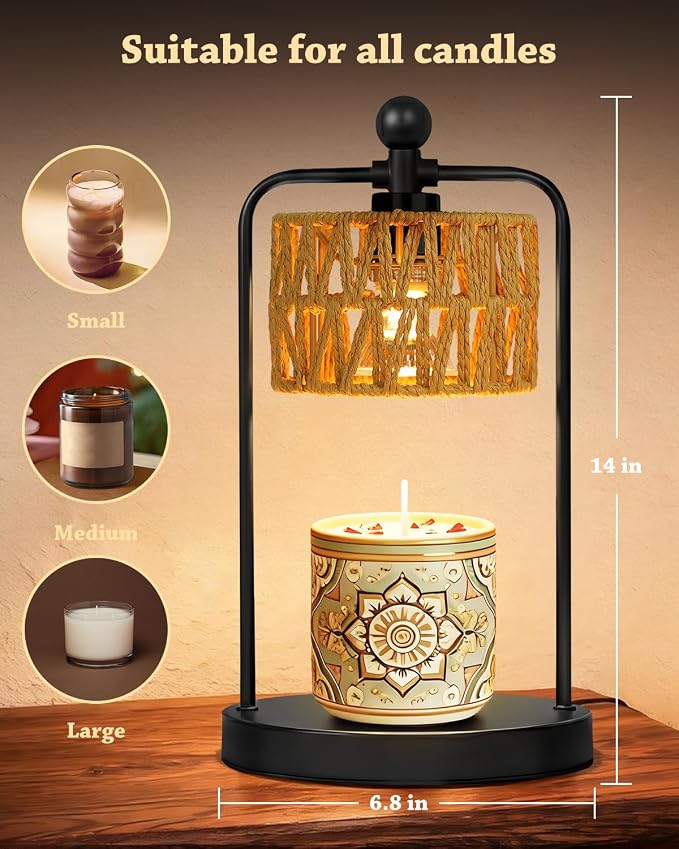 Candle Warmer Lamp with Timer Dimmer, Candle Warmer for Jar Candles Lights, Boho Candle Lamp Warmer with 2 Bulbs, Birthday Gifts for Women, House Warming Gifts New Home Decor, Black