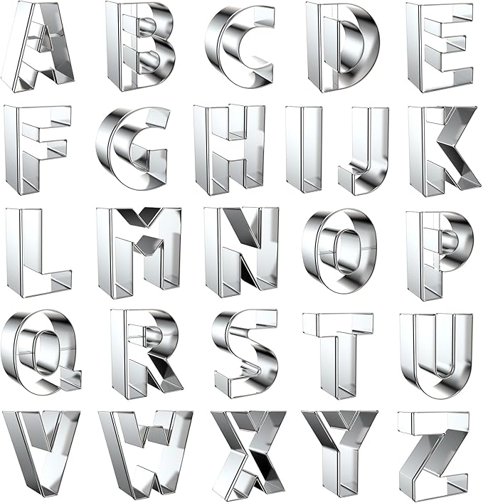 2 Inch Alphabet Cookie Cutter Set - 26 Piece Small Alphabet Letters Shapes Molds - Stainless Steel