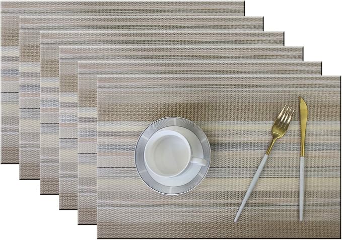Placemats Set of 6 for Outdoor Table Mats Washable Easy to Clean PVC Placemat (Beige)