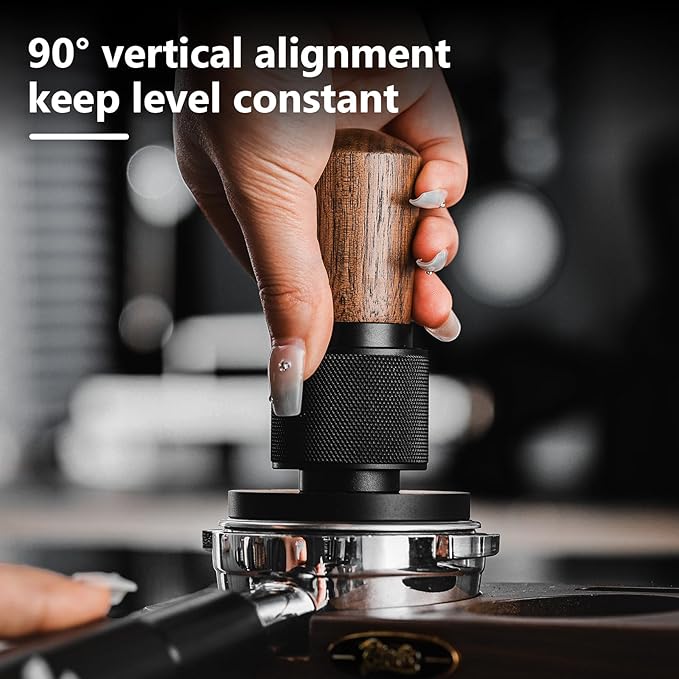 Bincoo 58mm Espresso Tamper,30lb Consistent Pressure Coffee Tamper with Stainless Steel Ripple Base,Barista Espresso Tamper Wood Handle for Home Coffee Espresso Accessories(Silver, 58mm)