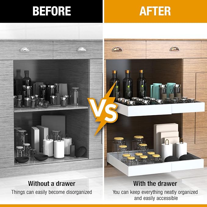 Expandable Pull Out Drawers for Cabinets (White): Kitchen and Pantry Organizer, Sliding Cabinet Organizer with Adhesive, Under Sink and Pots Storage, 12.5"-20.5". expandable pull out cabinet organizer