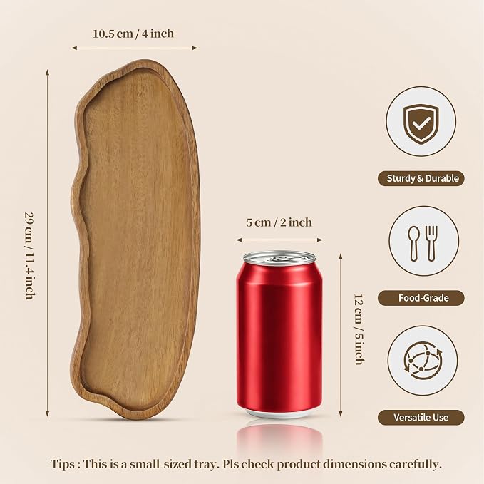 Small Wooden Tray | Acacia Wood Tray for Vanity, Bathroom Counter, Coffee Table & Toilet | Perfect for Jewelry, Remote, Perfumes & Catch All | Mini Charcuterie Board Serving Platter (Cloud Shape)