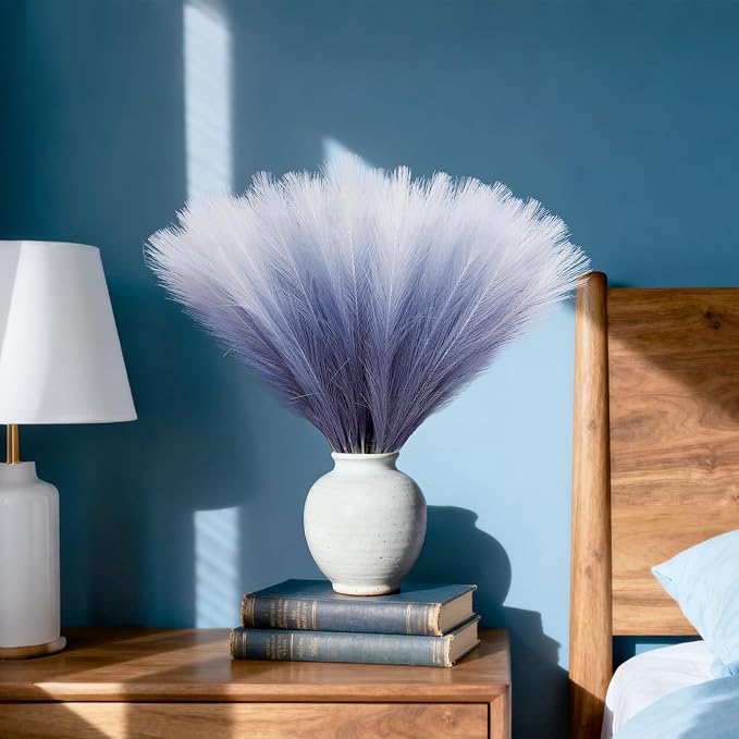 TORONTOKYO Navy Blue Pampas Grass Decor, 50Pcs 21.6 inch Artificial Faux Pompas Grass Small Fluffy Arrangement for Wedding Boho Home Decor Vase Filler