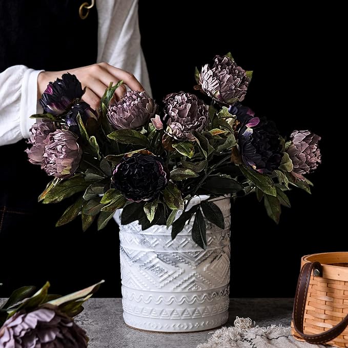 Yundu Grey Ceramic Marble Kitchen Utensil Holder for Countertop, Utensil Crock for Home Décor