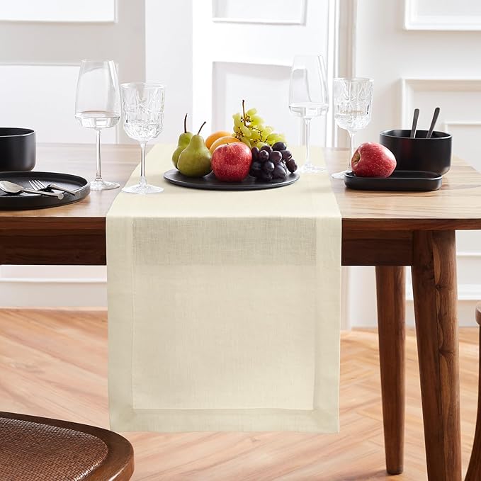 Solino Home 100% Pure Linen Ivory Table Runner 72 Inches - 14 x 72 Inch for Dining, Coffee Tables and Dressers - Sonoma Collection - Spring, Summer