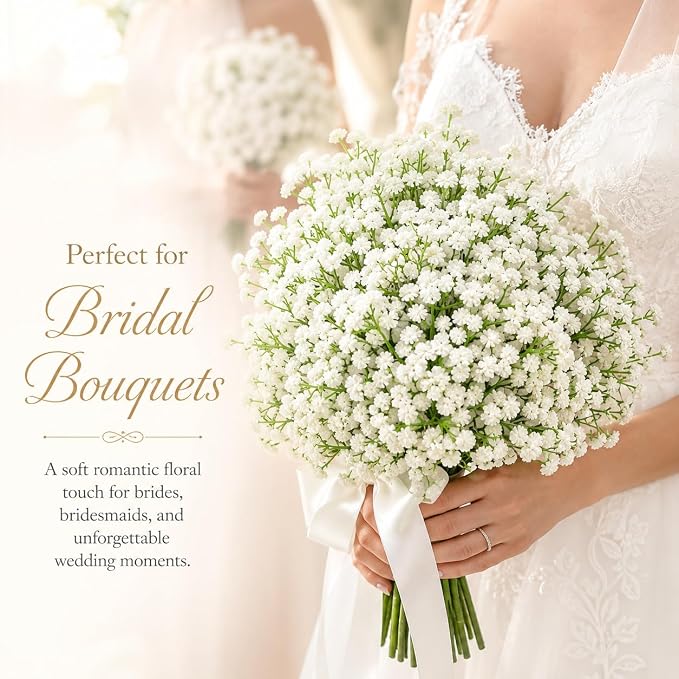 150 Pcs Artificial Baby's Breath Flowers Bulk, Real Touch White Gypsophila Fake Flowers with Bendable Stems for Wedding Bouquets, Centerpieces, DIY Crafts, Home Garden Decor