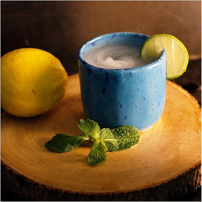 roro 8 oz Coral Blue Ceramic Sipper Cups – Set of 2 Artisan Speckled Stoneware, Lead-Free Glaze, Microwave, Dishwasher & Oven Safe, for Coffee, Tea, Cocoa & Other Drinks