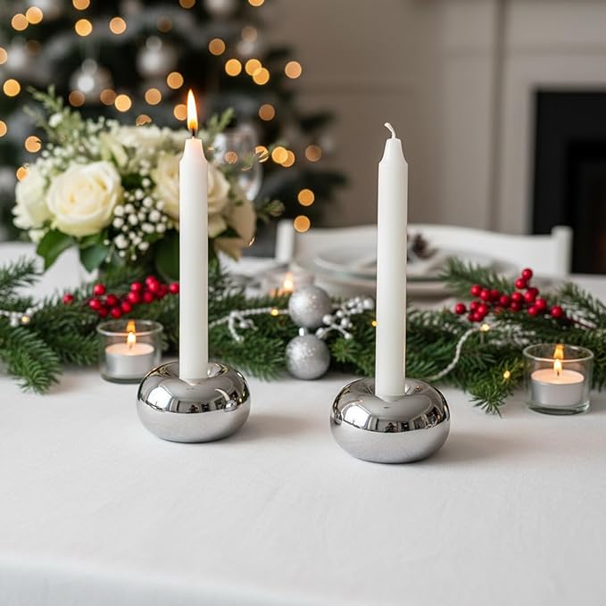 Silver Modern Doughnut Shaped Candlestick Holder, Small Decorative Taper Candle Holder for Bathtub Bedroom Livingroom，2 Pack