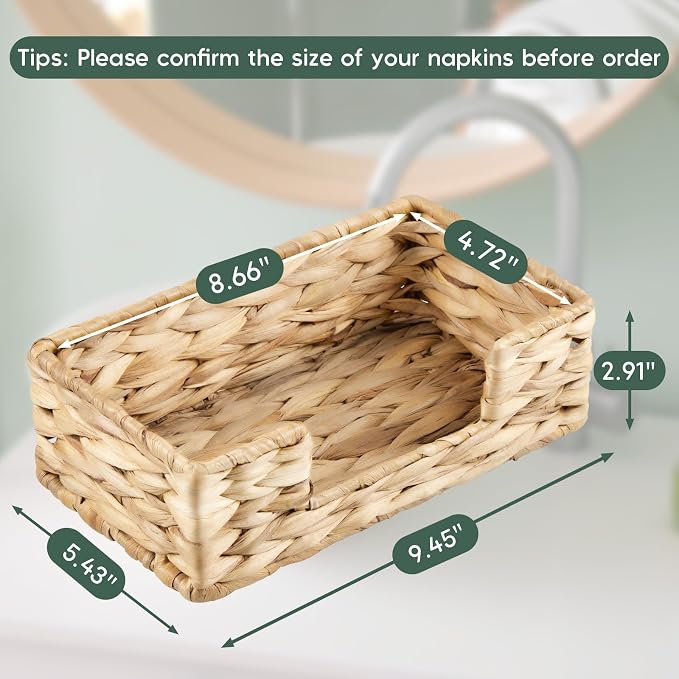 Napkin Holder for Bathroom, Woven Wicker Water Hyacinth Guest Towel Holder Tray, Disposable Paper Hand Towel Holder for Bathroom Accessories, Dinner Napkin Holder for Kitchen Table Party