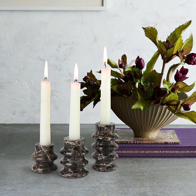 Vixdonos Marble Candle Holder Set of 3 Taper Candle Candlestick Mantle Candle Stand for Home Decor,Wedding,Party and Table Centerpieces(Brown)