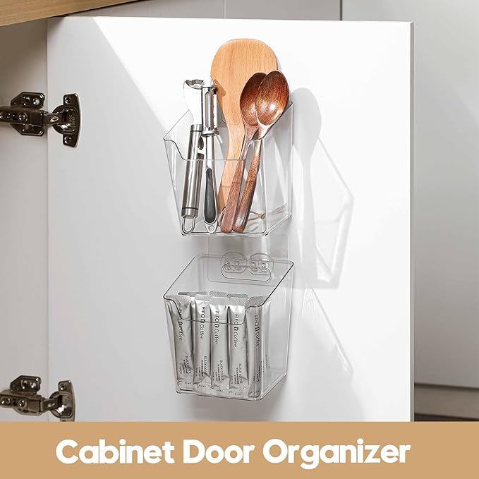 8-Pack Cabinet Door Organizer Adhesive, Hanging Storage Bins, Stick on Small Wall Basket, Makeup Organizer Caddy, Under Inside Cabinet Storage Container for Kitchen, Bathroom Organizer, Office, Dorm