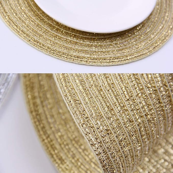 SHACOS Gold Glitter Round Placemats Set of 6 Bling Circle Place Mats Washable Table Mats for Christmas Holiday Party Wedding Shower Table Decor (6, Gold)