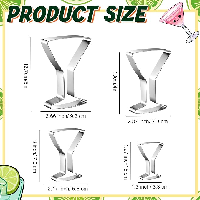 Havawish 4 Pcs Cookie Cutter Set 2 in to 5 in Cookie Cutter Stainless Steel for Baking Fondant Fruit Bread Birthday Party Decorations (Martini)