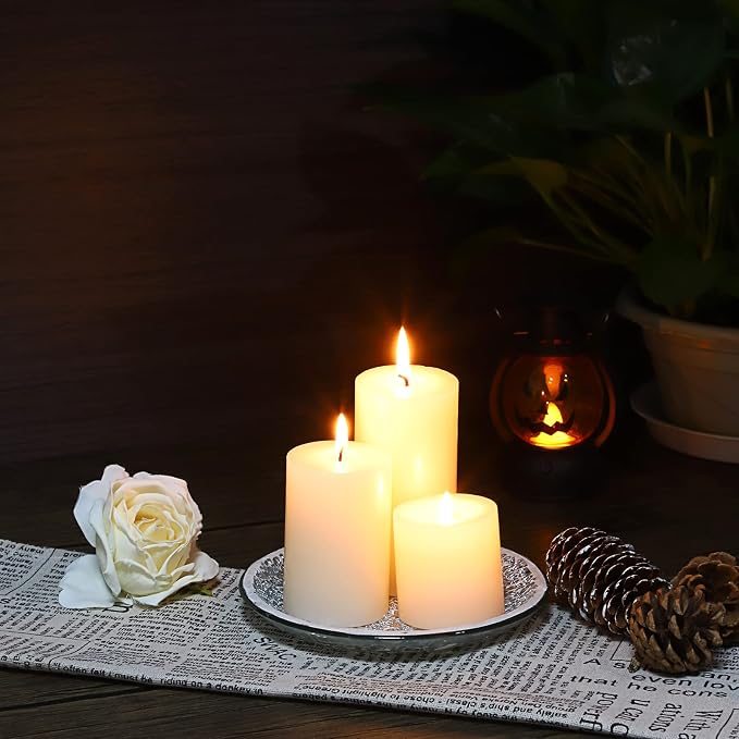 OwnMy 2PCS Mosaic Glass Pillar Candle Holder Plates and Trays, 6 Inch Glass Mosaic Candle Bases Coasters Decorative Pillar Candle Stands for Wedding Table Centerpiececs, Silver