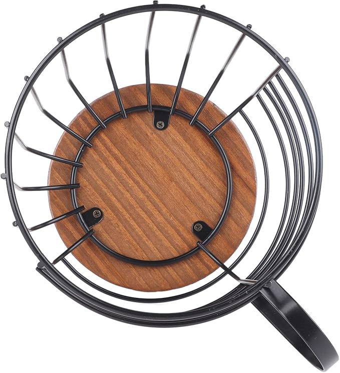 Qiilu Coffee Pod Holder - Large Capacity Black Wire Storage Basket with Wooden Base - Modern Coffee Capsule Decor for Kitchen Counter Accessory