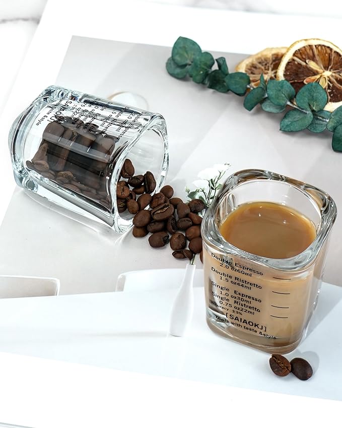 Shot Glasses Measuring Cup Set 2PACK Espresso Shot Glasses Liquid Heavy Glass 2oz/60ml(Black)