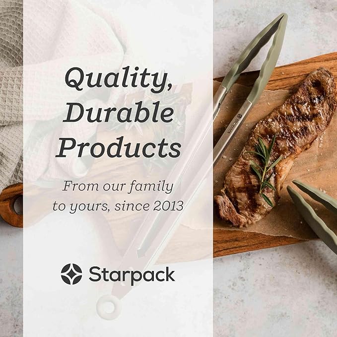 Starpack Get a Grip Silicone Kitchen Tongs (9 Inch) - LFGB Non Toxic, 600°F Heat Resistant, BPA-Free - Heavy-Duty Stainless Steel, Locking - Dishwasher Safe for Nonstick Cookware Sage Green