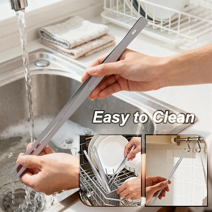 Vaincre 4PCS Kitchen Tongs Tweezers for Cooking, 12" Metal Kitchen Utensils, Stainless Steel Fine Cooking Tweezers Tongs with Precision Serrated Tips for Chef, Culinary, Serving Food, Pasta