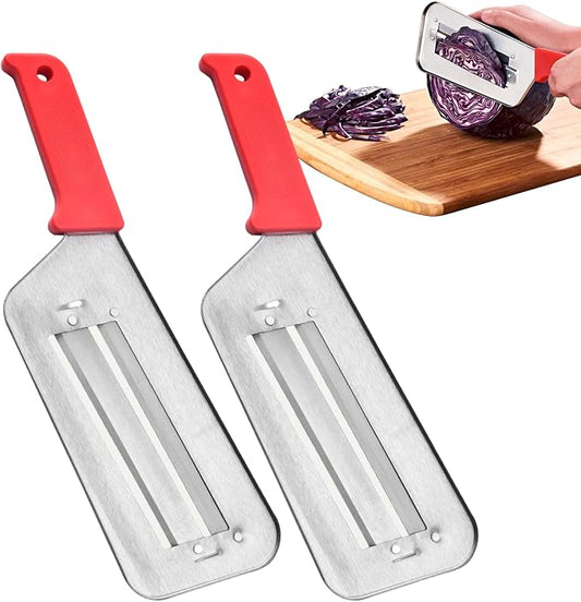 2 PACK Cabbage Chopper Shredder Slicing Cutting Sauerkraut Cutter Grater, Two Sharp Stainless Steel Blades for Sauerkraut Coleslaw Mandoline Slicer with Silicone Finger Grips Peeler