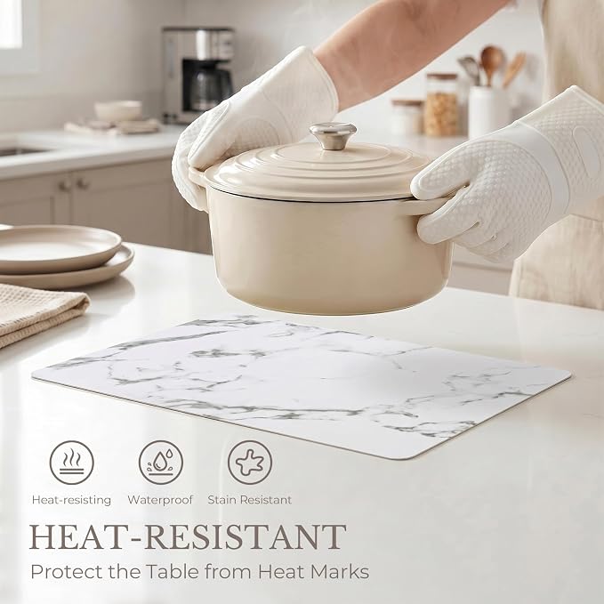 Romanstile Vinyl Placemats Set of 4-12 X 17 Inch - Faux Leather 100% Waterproof Wipeable Anti Slip Place Mats, Heat Resistant Reversible PU Table Mats for Kitchen Dining Party Outdoor, Marble
