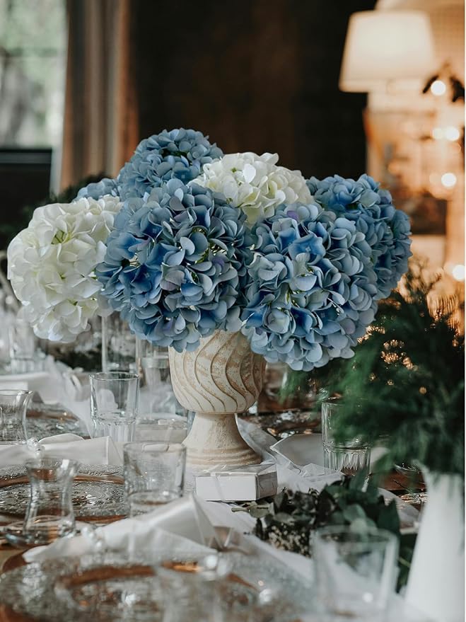 ZYTUYO 5 Pcs Light Blue Silk Hydrangeas Artificial Flower Boho 20'' Faux Hydrangeas for Spring Home Decor Kitchen Living Room Porch Wreath Indoor Outdoor Wedding Flower Arrangement