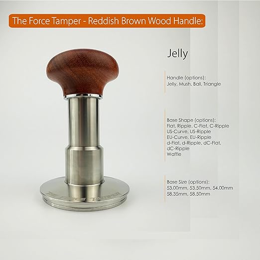 KuGuo The Force Tamper Automatic Impact Adjustable Constant Pressure and Autoleveling Coffee Tamper Reddish Brown Jellyfish Wooden Handle Set Pro (TRI-Distribute Set, 58.35mm)