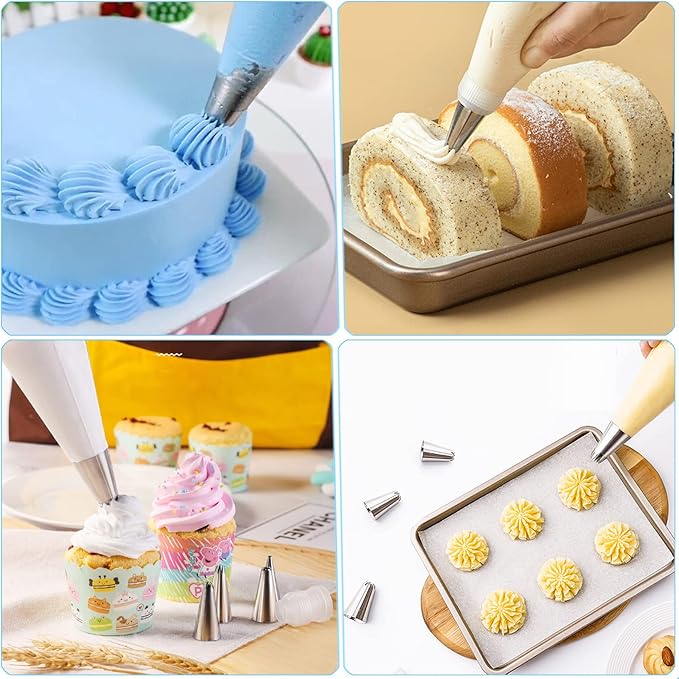 Piping Bags and Tips Set - 100 12Inch Disposable Pastry Piping Bags for Royal Icing with 7 Frosting Tips, 10 Icing Bags Ties, 2 Scriber Needle - Tipless Piping Bags Kit for Cookies & Cake Decorating