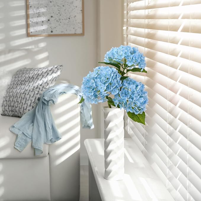 Leftover 21" Blue Hydrangea Artificial Flowers,3 Pcs Real Touch Hydrangea Flowers with 3 PCS Butterflies for Centerpiece Table Decorations,Floral Arrangements for Coffee Table Decor,Living Room Decor