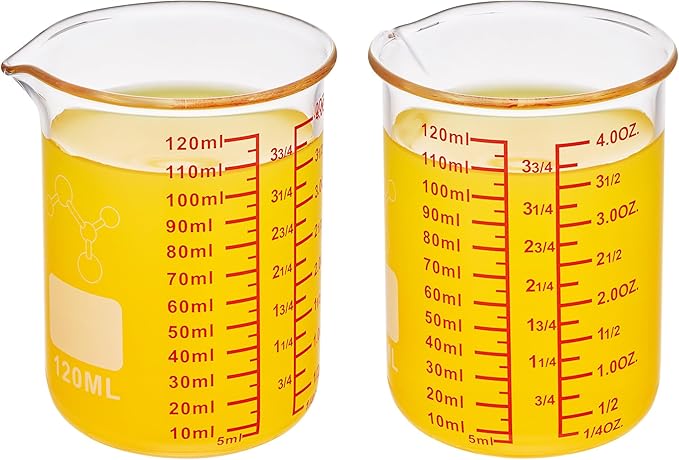 High Borosilicate Glass Measuring Cup-V-Shaped Spout,120ml(4OZ) Glass Measuring Beaker for Kitchen or Restaurant, Easy to Read(Pack of 2)