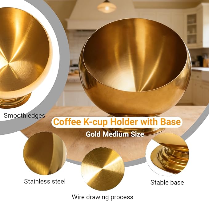 Coffee Pod Holder-Metal Coffee Pod Storage for K Cup-Espresso Pod Holder & Creamer Organizer-Large Capacity Fruit Candy Snacks Jar for Countertop Kitchen & Office Desktop (Gold)