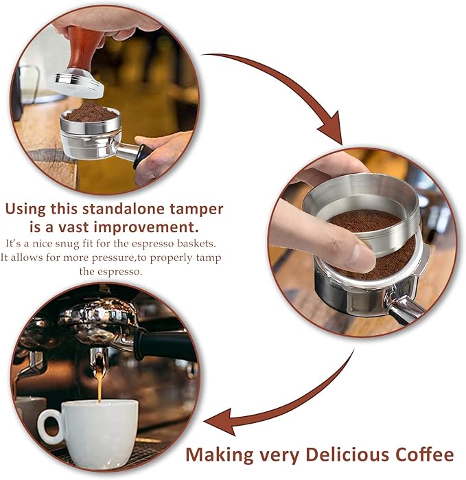 Espresso Press Hand Tamper Coffee Distributor & Tamper 49mm Walnut Wooden Handle And 304 Stainless Steel Flat Base With Mat Espresso Machines Accessory (49mm)