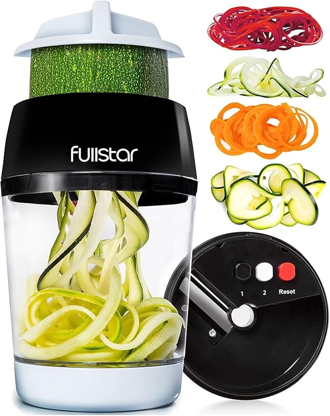 Fullstar Vegetable Spiralizer and Slicer - Zucchini Spiralizer Noodle Maker with Sharp Stainless Steel Blades, Spiralizer for Veggie Noodles, Cucumber Veggie Vegetable Zoodler, Kitchen Gadget (4 in 1)