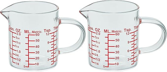 Ackers BORO3.3 Measure Glass -[Insulated handle | V-Shaped Spout]-Made of High Borosilicate Glass Measuring for Kitchen or Restaurant, Easy to Read, 60 ML (2 Oz) 丨(2 Pack)