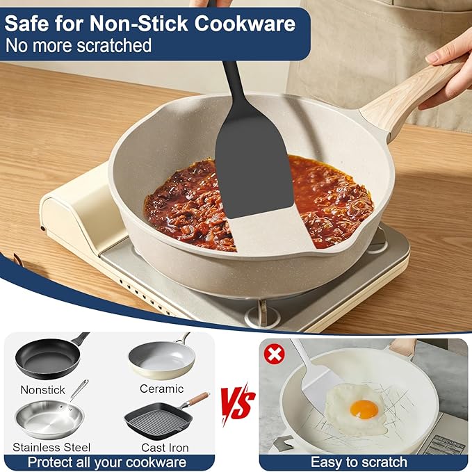 5 Pack Silicone Kitchen Cooking Utensils Set - Spatula, Turner, Tongs & Spoons for Nonstick Cookware, 600°F Heat Resistant, Non Toxic, Dishwasher Safe