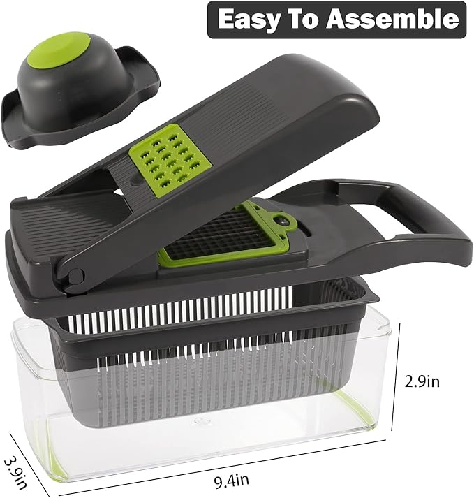 12 in 1 Pro Vegetable Chopper with Container, Multifunctional Veggie Chopper Dicer,Salad Chopper Box, Mandoline Slicer,Food Chopper with Sharp Blades, Easy to Clean