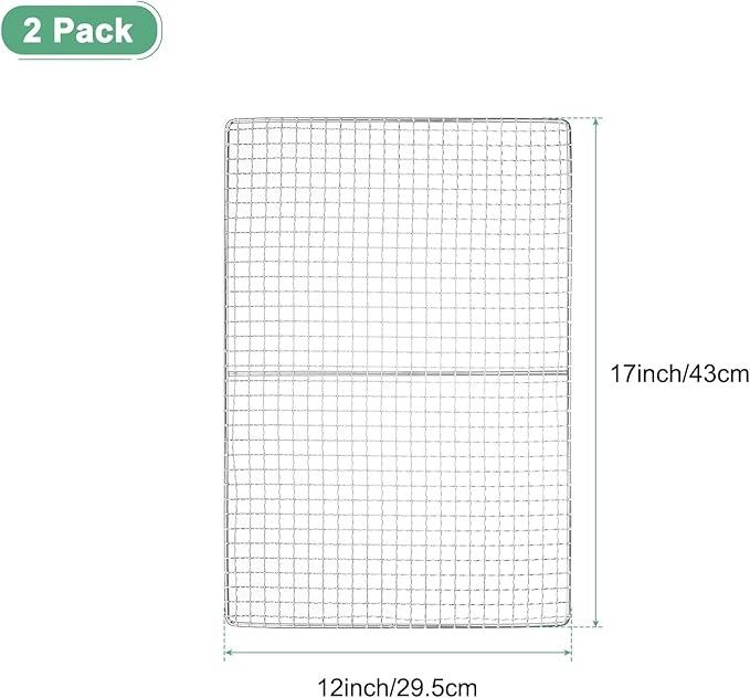 M METERXITY 2-Pack Cooling Rack, 17" x 12" Stainless Steel Baking Rack for BBQ/Cooking/Roasting/Grilling/Steaming/Drying, Wire Cooling Rack for Baking [Silver]
