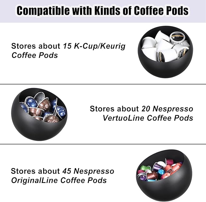 ELLDOO Coffee Pod Holder, Black Metal Coffee Pod Storage for K Cup Nespresso Vertuo Keurig, Creamer Organizer Candy Bowl Fruit Jar for Countertop Kitchen Breakroom (Without Base)