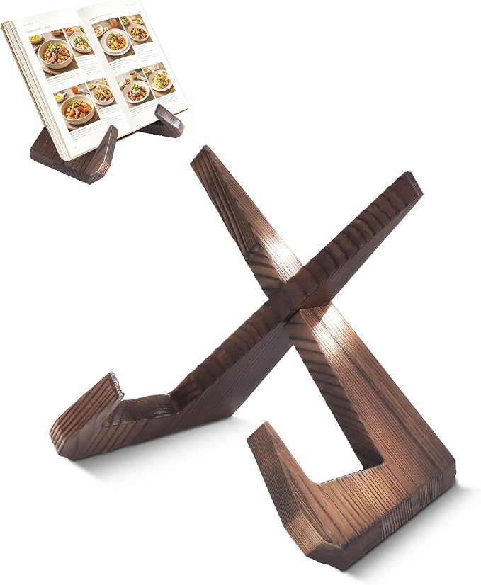 Cookbook Stand for Kitchen, Wooden Cookbook Holder, Rustic Cook Book Holder Stand with Natural Wooden Grains, Recipe Book Holder for Kitchen Counter Gift for Home Chefs Cook Lovers
