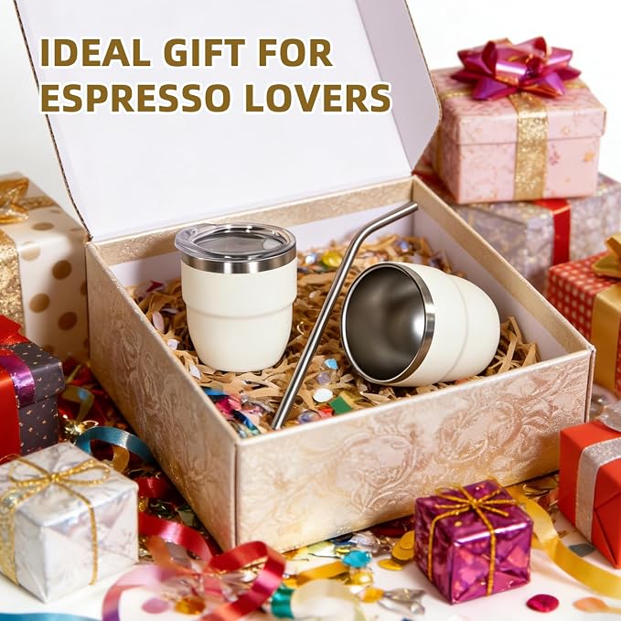 CHLJAR Espresso Cups, 4oz Insulated Espresso Cup Set of 2, Espresso Shot Cups, Stainless Steel Espresso Glasses, Stackable Mini Tumbler, Small Cup for Coffee