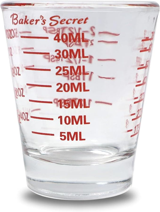 Baker's Secret - 1.5oz Shot Glass Measuring Cup, Incremental Measurements Liquid and Dry Espress Shot Glass