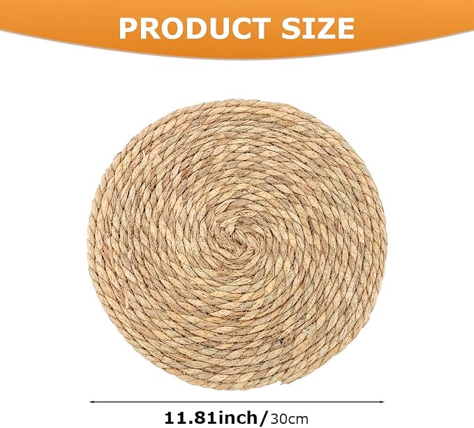 6Pcs Round Woven Placemats - 12 Inch Rattan Non-Slip Wicker Farmhouse Weave Place Mats - Natural Hand Woven Chargers for Dining Table, Home, Wedding