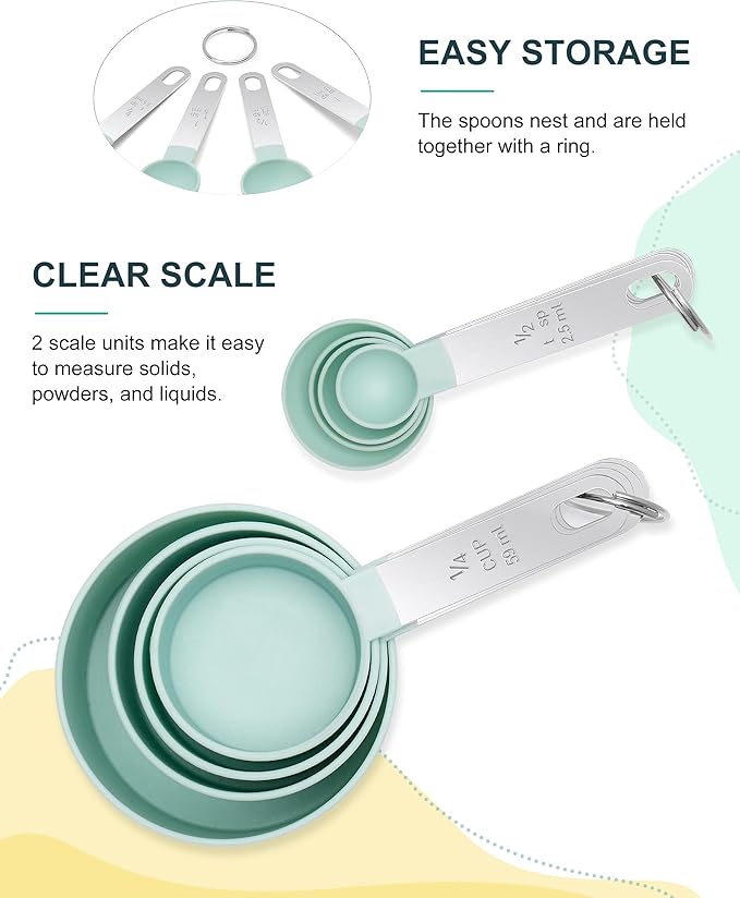 Measuring Cups and Spoons Set of 8 Pieces, nesting measuring cups for Measuring Dry or Liquid Ingredients, Stainless Steel Handle, Kitchen Gadgets for Cooking & Baking