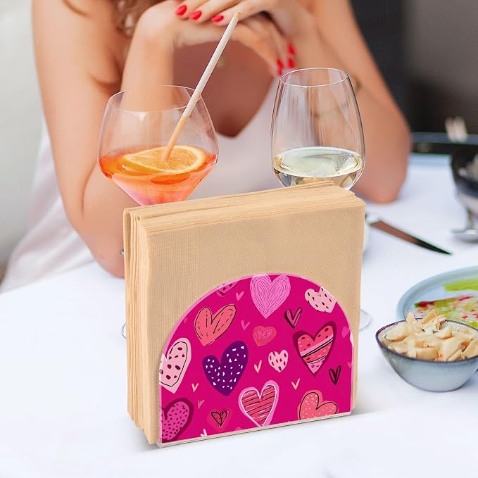 Napkin Holder Acrylic Napkin Holder for Table Kitchen Party Restaurant U Shaped Upright Napkin Dispenser Organizer Hot Pink Doodle Hearts Stars