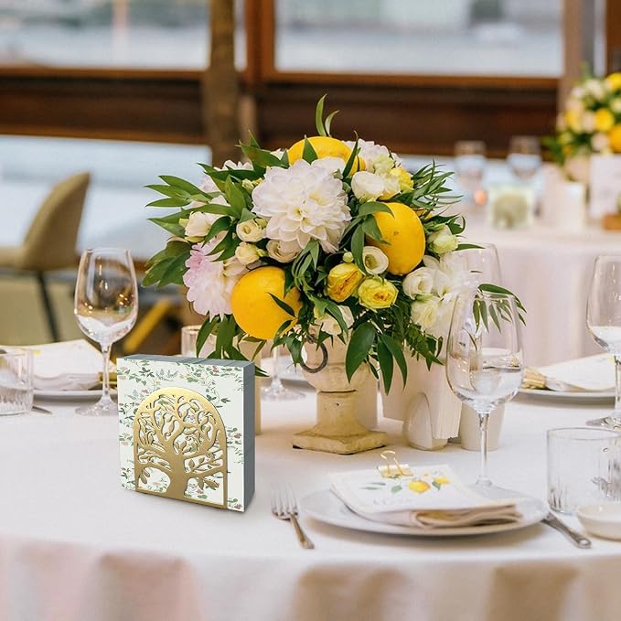 Metal Napkin Holder for Table – Decorative Tree of Life Napkin Holders for Kitchen & Dining Table, Fits Cocktail, Lunch & Guest Paper Napkins, Gold Countertop Napkin Holder for Home, Restaurant & Bar.