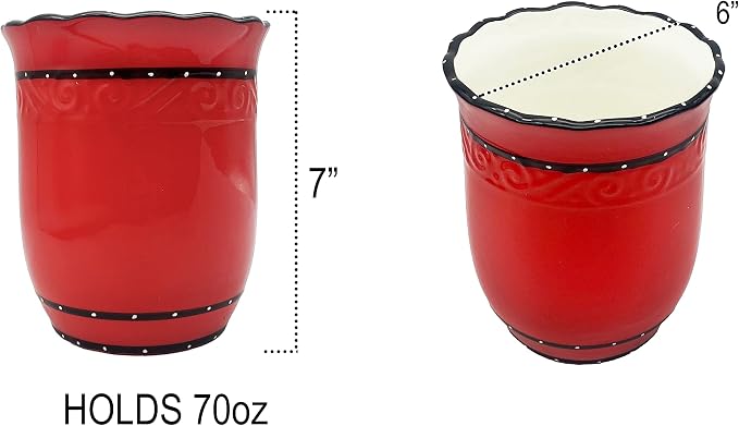 ACK Tuscany Hand Painted Red Ruffle Utensil Holder 85239
