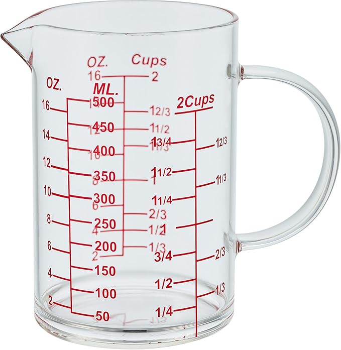 Ackers Mirror Scale Glass Measuring Cup-[Insulated handle | V-Shaped Spout]-Made of High Borosilicate Glass Measuring Cup for Kitchen or Restaurant, Easy to Read, 500 ML (16 Oz, 2 Cup)