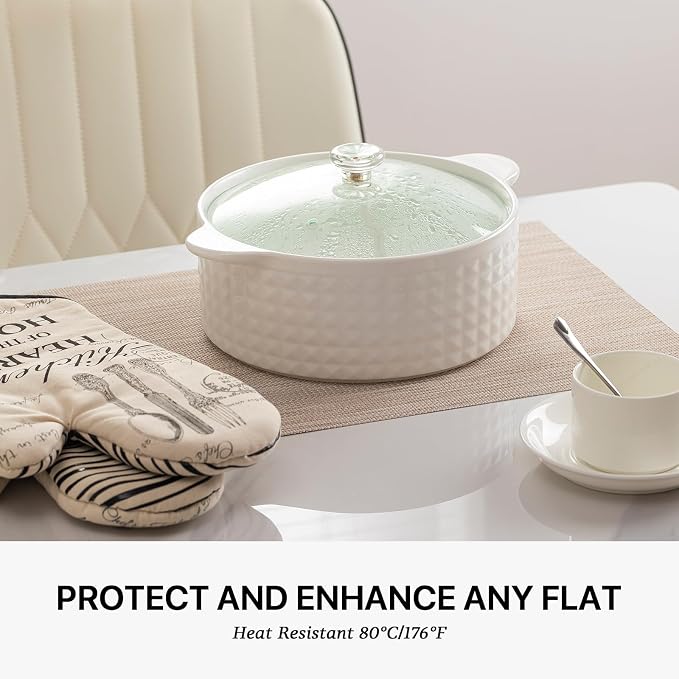 LEXMORE PlaceMats Set of 12 Vinyl/Plastic Woven Place Mats for Kitchen Table Indoor/Outdoor Washable PlaceMat Wipeable Dining Table Mats(Beige)