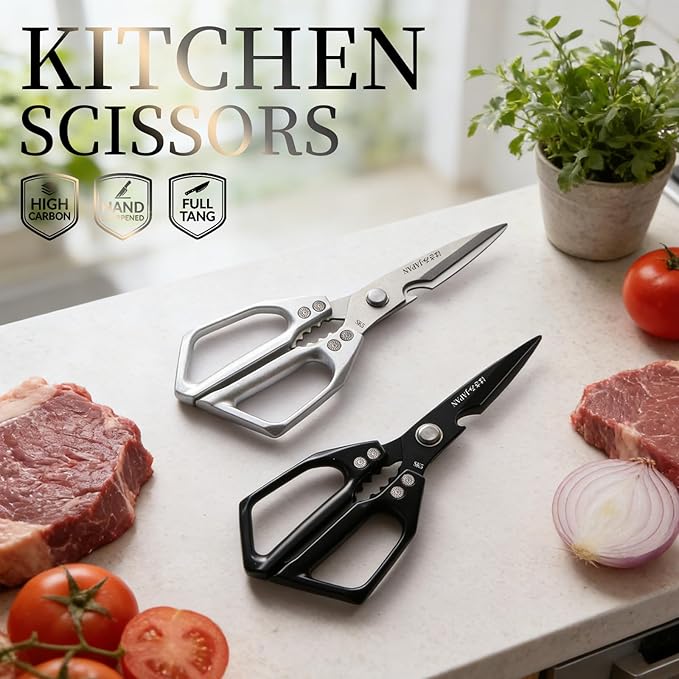 Kitchen Scissors Set 2PCS, Kitchen Shears Heavy Duty Poultry Shear Japan Meat Scissor for Food All Purpose Seafood Meat Cutting Cooking Shears, Chicken Scissors Gifts for Men Women